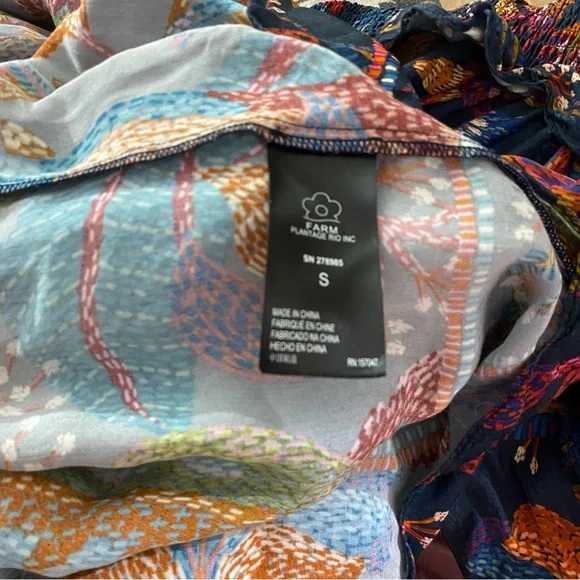 Farm Rio Short-Sleeve Crew-Neck Tiered A-Line Maxi Dress floral leaf pattern S - Picture 13 of 16